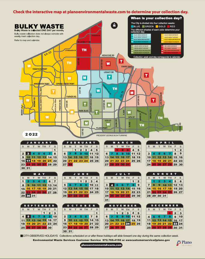 Plano Trash Schedule 2023 (Holidays, Bulk Pickup, Recycling) Plano Trash Schedule 2023 (Holidays, Bulk Pickup, Recycling)