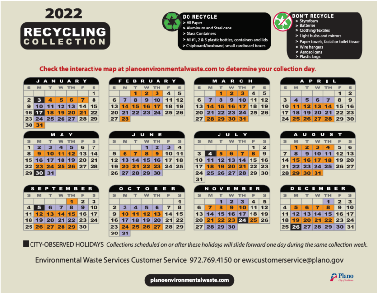 Plano Trash Schedule 2022 (Holidays, Pickup, Recycling, Bulk)