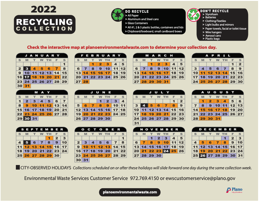 Recycling Collection Calendar 2023 Plano