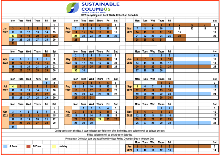 Columbus Trash Schedule 2022 (Holidays, recycling, bulk pickup)