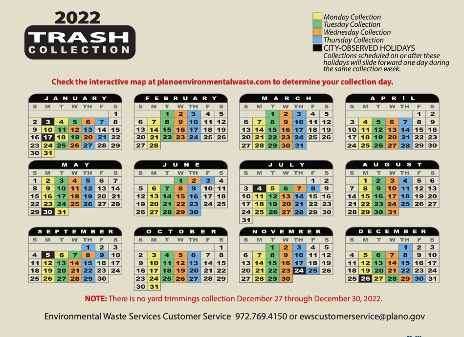Trash Collection Calendar 2023 Plano TX